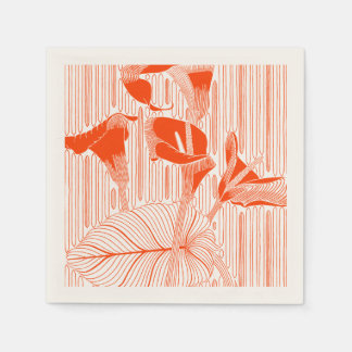 Beautiful floral line art with orange plants napkins