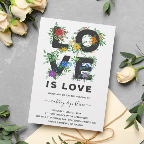 Beautiful Floral Love Is Love Gay Wedding Invitation