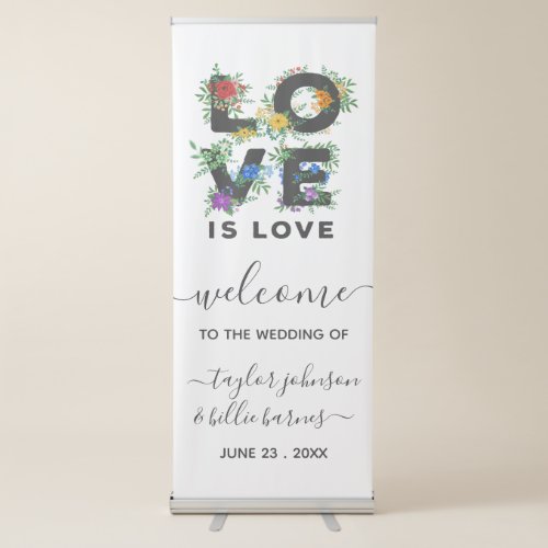 Beautiful Floral Love Is Love Gay Wedding Welcome Retractable Banner