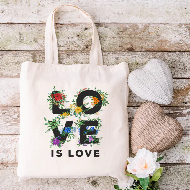 Beautiful Floral Love Is Love Pride Tote Bag | Zazzle