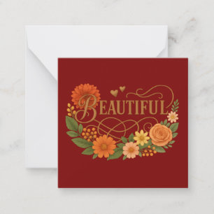 Beautiful Floral Mini Note Card Elegant Orange