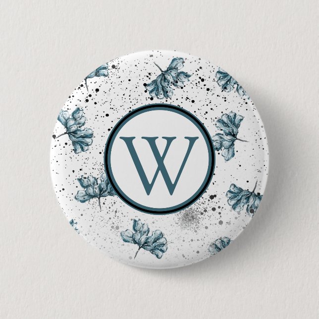 Beautiful Floral Monogram Grunge Button (Front)