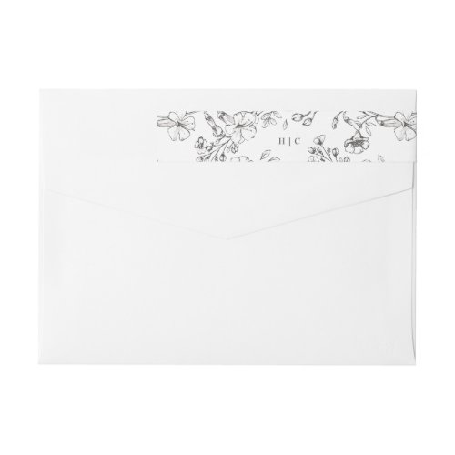 Beautiful Floral Monogram Sketched Wedding Address Wrap Around Label