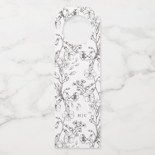 Beautiful Floral Monogram Sketched Wedding Bottle Hanger Tag