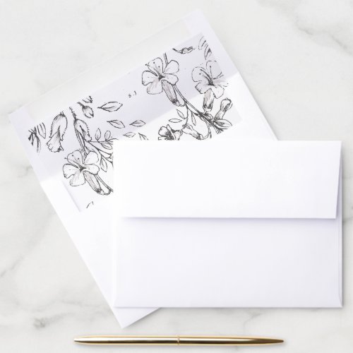 Beautiful Floral Monogram Sketched Wedding Envelope Liner