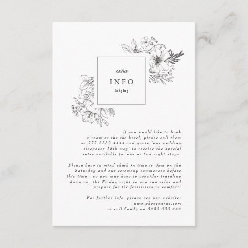 Beautiful Floral Monogram Sketched Wreath Wedding Enclosure Card