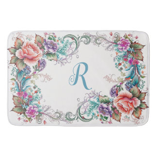 Beautiful Floral Monogrammed Bath Mat