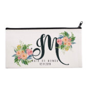 Beautiful Floral Monogrammed Canvas Cosmetic Bag (Front)