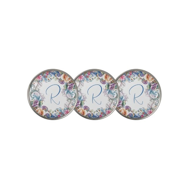 Beautiful Floral Monogrammed  Golf Ball Marker (3 Up)