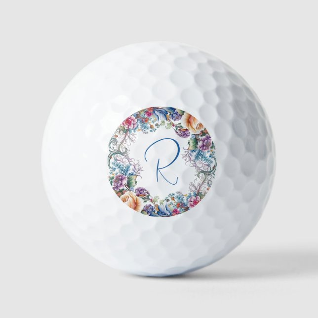 Beautiful Floral Monogrammed  Golf Balls (Front)