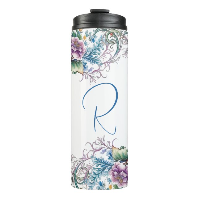 Beautiful Floral Monogrammed  Thermal Tumbler (Front)