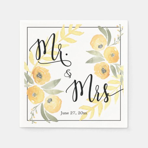 Beautiful Floral Mr and Mrs Wedding Napkins