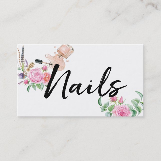 ★ Beautiful  Floral Nails Business Card (Front)