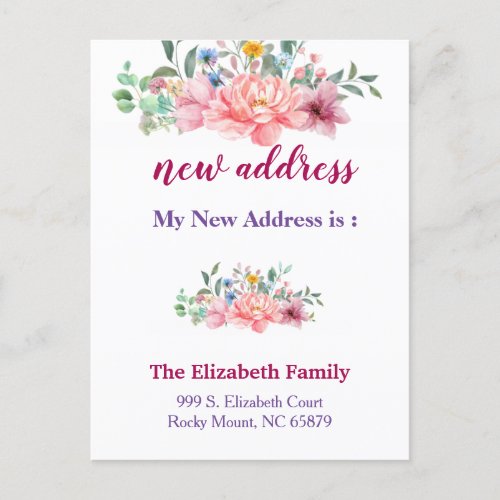 Beautiful Floral New Address Moving Announcement