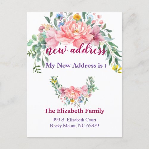 Beautiful Floral New Address Moving Announcement