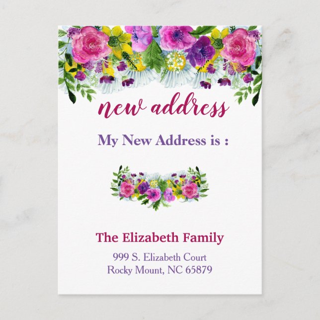 Beautiful Floral New Address Moving Announcement (Front)