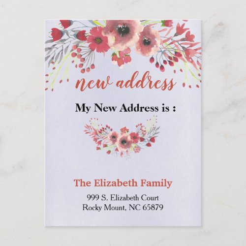 Beautiful Floral New Address Moving Announcement