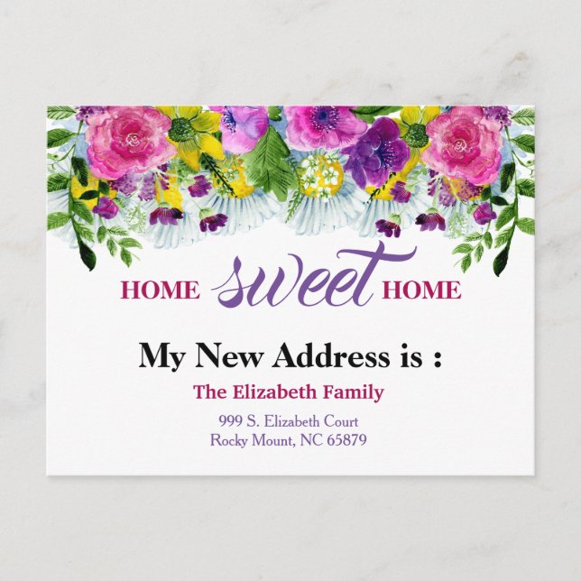 Beautiful Floral New Address Moving Announcement (Front)