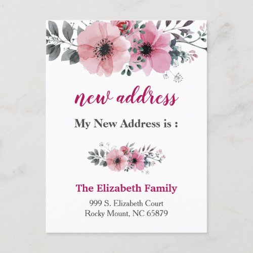 Beautiful Floral New Address Moving Announcement