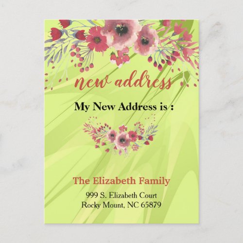 Beautiful Floral New Address Moving Announcement