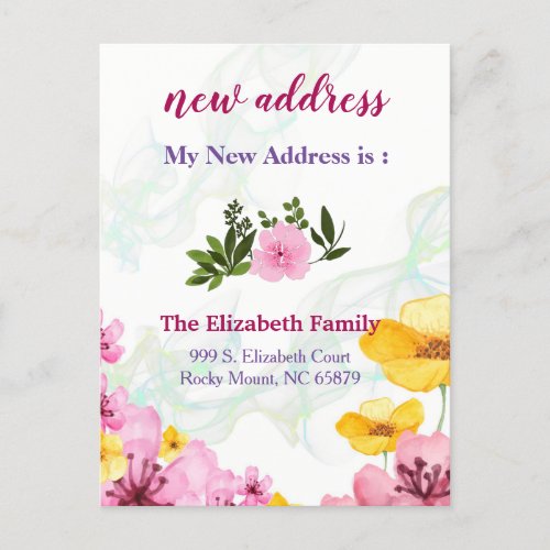 Beautiful Floral New Address Moving Announcement