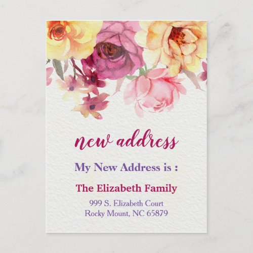 Beautiful Floral New Address Moving Announcement