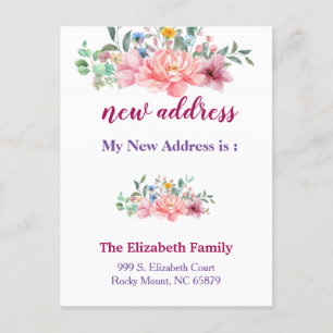 Beautiful Floral New Address Moving Announcement Postcard
