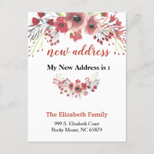 Beautiful Floral New Address Moving Announcement Postcard