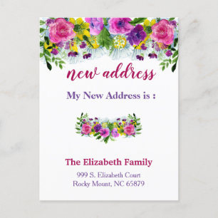 Beautiful Floral New Address Moving Announcement Postcard