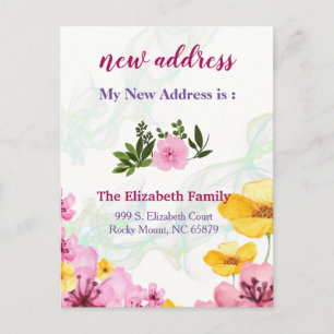 Beautiful Floral New Address Moving Announcement Postcard