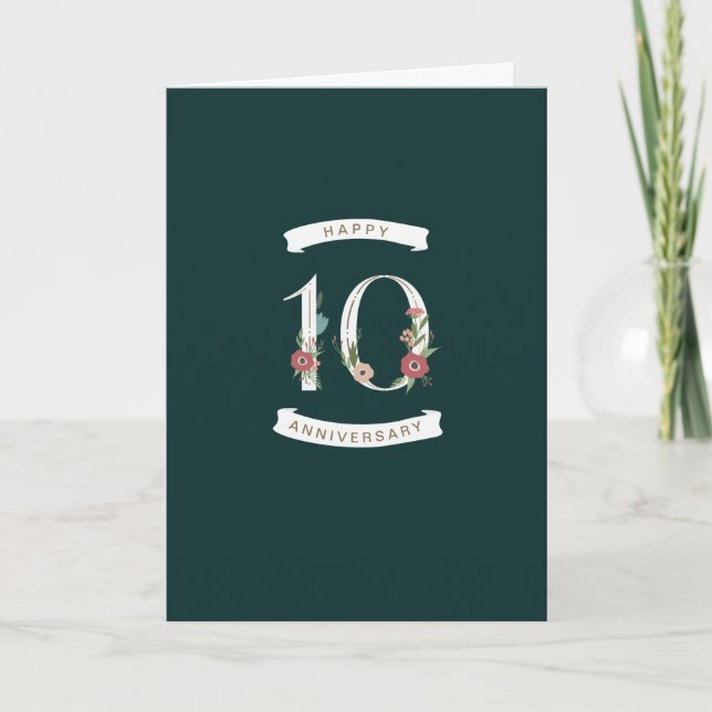 Beautiful Floral Numerals 10th Anniversary Card (Front)