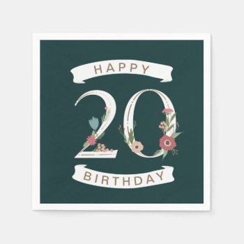 Beautiful Floral Numerals 20th Birthday Napkins by ComicDaisy at Zazzle