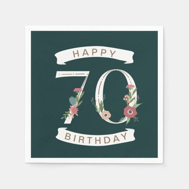 Beautiful Floral Numerals 70th Birthday Napkins (Front)