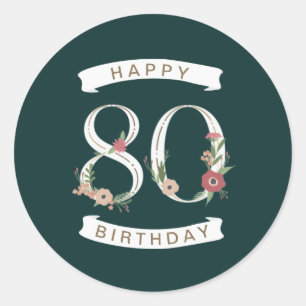 Beautiful Floral Numerals 80th Birthday Classic Round Sticker
