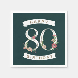 Beautiful Floral Numerals 80th Birthday Napkins