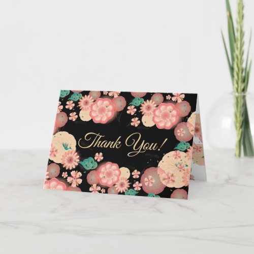 Beautiful Floral Ornament Peach Garden Flowers Thank You Card