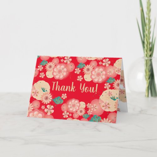 Beautiful Floral Ornaments Pink Garden Flowers Thank You Card
