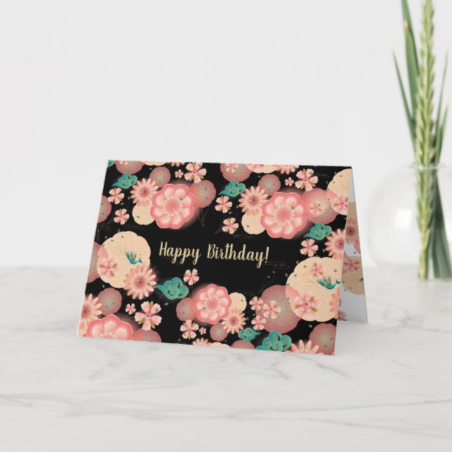 Beautiful Floral Ornaments Pink Garden Flowers Thank You Card (Front)