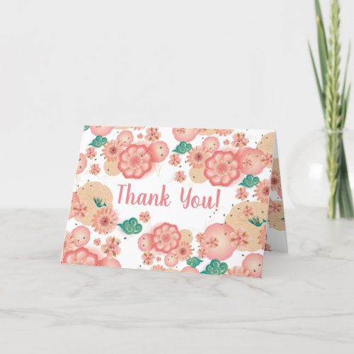 Beautiful Floral Ornaments Pink Garden Flowers Thank You Card