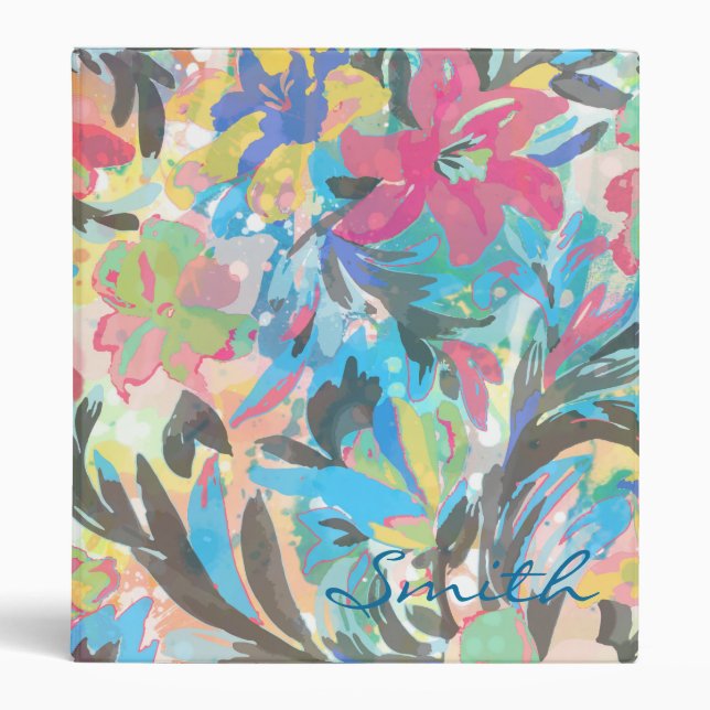 Beautiful  floral paint watercolours pattern 3 ring binder (Front)