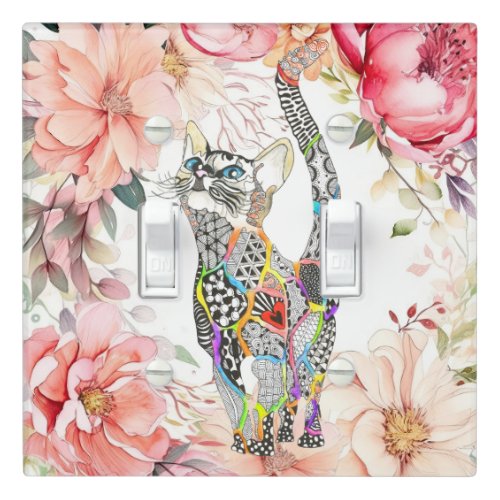 Beautiful Floral Pastel Cat  Light Switch Cover