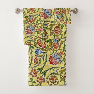 Beautiful Floral Pattern Flowers Blue Red Yellow Bath Towel Set