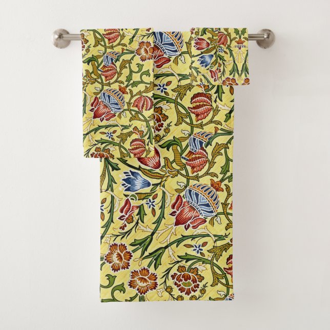Beautiful Floral Pattern Flowers Blue Red Yellow Bath Towel Set (Insitu)