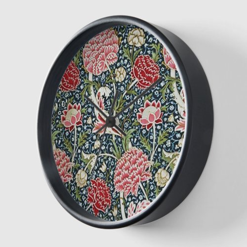 Beautiful Floral Pattern Foliage Flowers Red Pink  Clock
