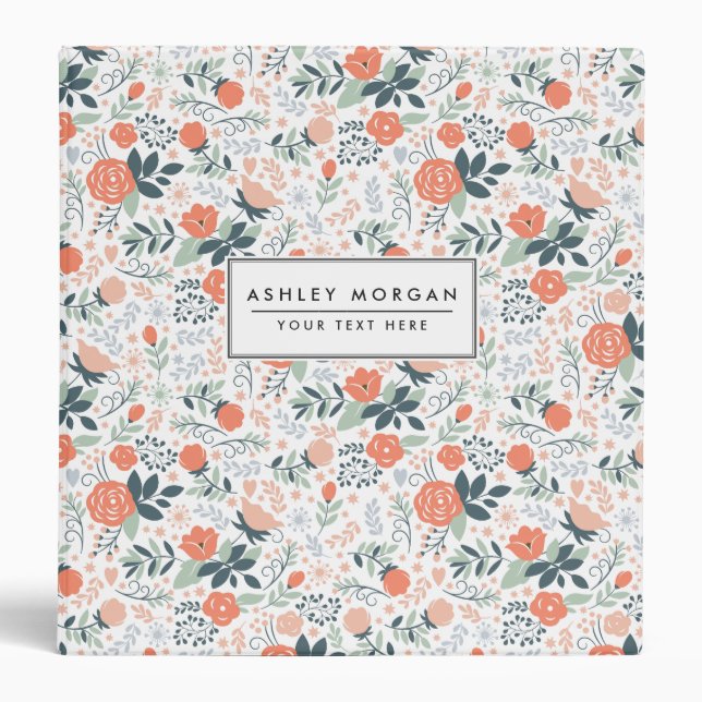 Beautiful Floral Pattern Girly 3 Ring Binder (Front)