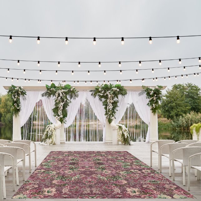 Beautiful Floral Pattern in Burgundy Pink Green    Outdoor Rug (Insitu (Wedding 1))