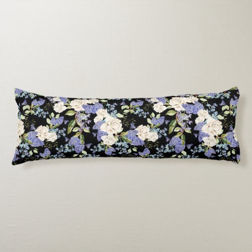 Beautiful Floral Pattern Lilac Roses Foliage  Body Pillow