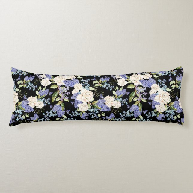 Beautiful Floral Pattern Lilac Roses Foliage  Body Pillow (Front)