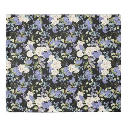 Beautiful Floral Pattern Lilac Roses Foliage  Duvet Cover