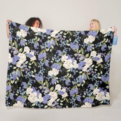 Beautiful Floral Pattern Lilac Roses Foliage  Fleece Blanket